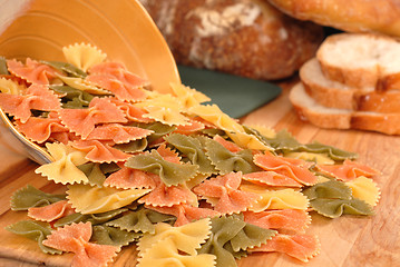 Image showing Farfalle pasta with bread