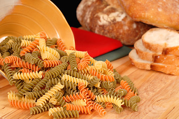 Image showing Tri-colored fusilli pasta