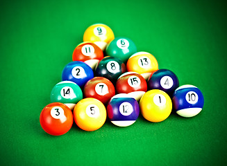 Image showing billiard balls on green cloth