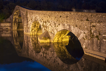 Image showing Devils Bridge at Night in Lucca, Italy