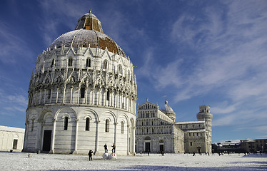 Image showing Baptistery in Piazza dei Miracoli after a Snowfall, Pisa