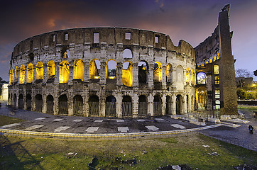 Image showing Colors of Colosseum at Sunset in Rome