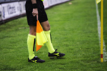 Image showing Linesman near The Corner during a Football Match