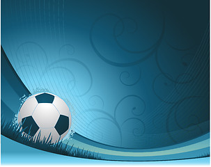 Image showing Blue soccer background with soccer ball