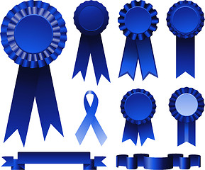 Image showing Blue ribbons award isolated on white