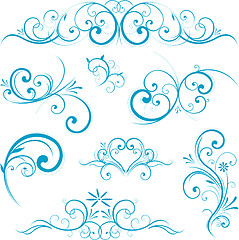 Image showing Blue swirling flourishes floral elements
