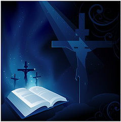 Image showing Holy bible and jesus on the cross background