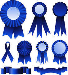 Image showing Blue ribbons award isolated on white