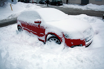 Image showing red car in snow