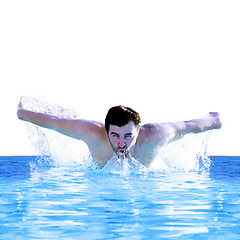 Image showing man swims using the butterfly 