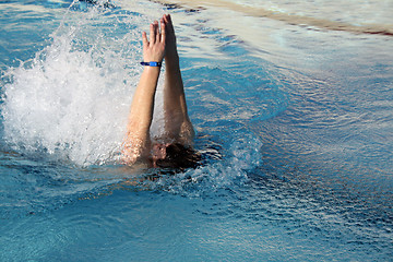 Image showing young man swimming backstroke