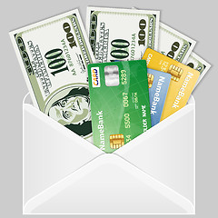 Image showing Open the Envelope with Dollar Bills and Credit Cards