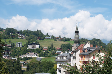 Image showing The church of Saint-Gervais-les-bains and the building on the mo