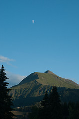 Image showing The moon on the top of the The Mont Joly (France - Savoie)