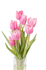 Image showing Zoom on a bunch of Tulips in a vase