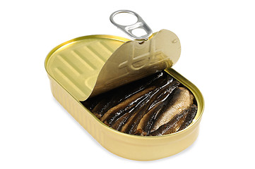 Image showing Opened metal can  with  fish