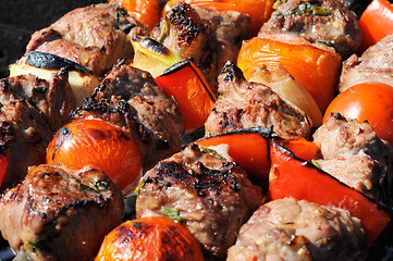 Image showing Kebabs, threaded on a skewer and grill