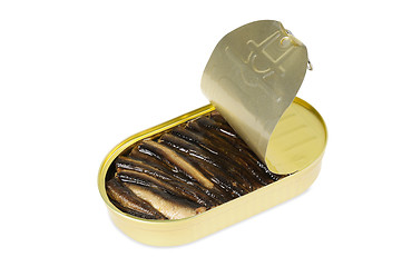 Image showing Opened metal can  with  fish