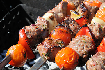 Image showing Kebabs, threaded on a skewer and grill