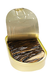 Image showing Opened metal can  with  fish