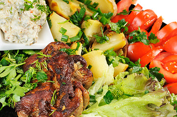 Image showing Grilled meat and potatoes