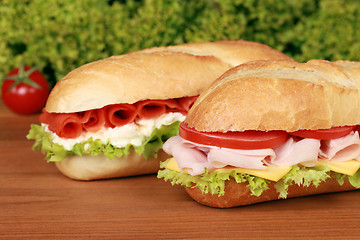 Image showing Sandwiches with salmon and ham