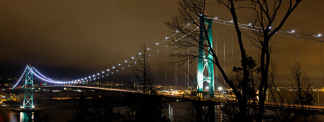 Image showing Lions Gate Bridge in Vancouver Bc at Night