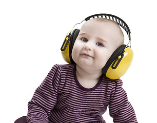 Image showing baby with ear protection