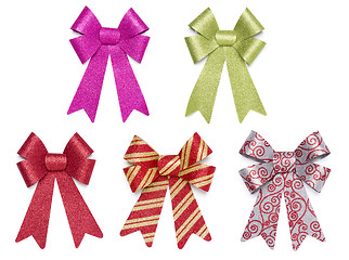 Image showing Set of Five Multicolored Glitter Bows and Ribbons