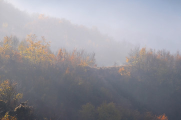 Image showing Foggy Hilly Landscape