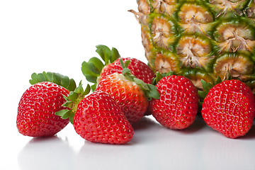 Image showing Isolated fruits - Strawberries and pineapple 