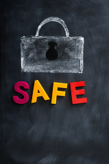 Image showing A Lock drawn in chalk with the word Safe