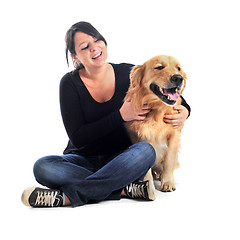 Image showing golden retriever and woman