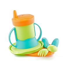 Image showing Multi Colored Baby Bottle and Baby utensil 