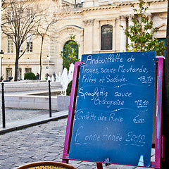 Image showing Paris - Menu in a restaurant