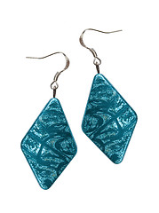 Image showing Earrings in silver diamond-shaped blue on a white background
