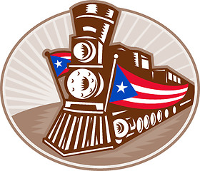 Image showing Steam Train Locomotive With American Flag