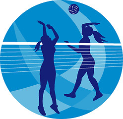 Image showing Volleyball Player Spiking Blocking Ball 