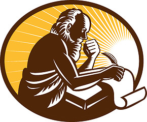 Image showing Saint Jerome Writing Scroll Retro Woodcut