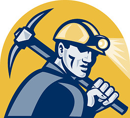 Image showing Coal Miner With Pick Axe Retro Woodcut