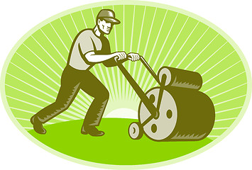 Image showing Groundsman Groundskeeper Lawn Roller