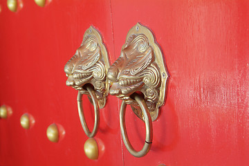 Image showing Door handles at Chinese temple