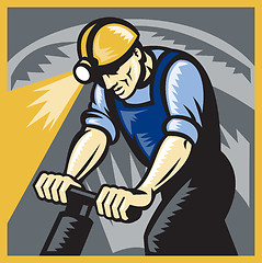 Image showing Coal Miner Drilling Pneumatic Drill Retro Woodcut