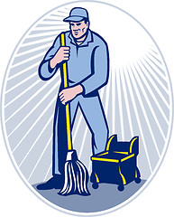 Image showing Janitor Cleaner With Mop Cleaning Retro