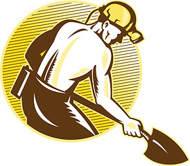 Image showing Coal Miner With Shovel Retro Woodcut