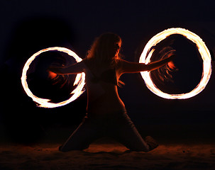 Image showing Fire Dance on the Beach at Night