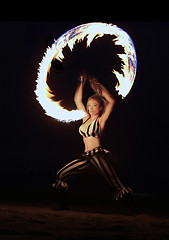 Image showing Fire Dance on the Beach at Night