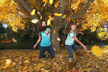 Image showing Children in an Autumn Forest in the Fall