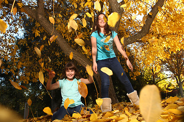 Image showing Children in an Autumn Forest in the Fall