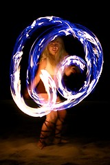 Image showing Fire Dance on the Beach at Night